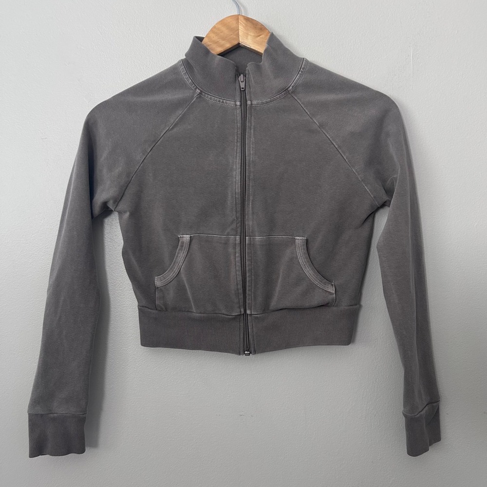 SKIMS Track Jacket Womens Small Gray Cropped Full Zip Mock Neck Athleisure